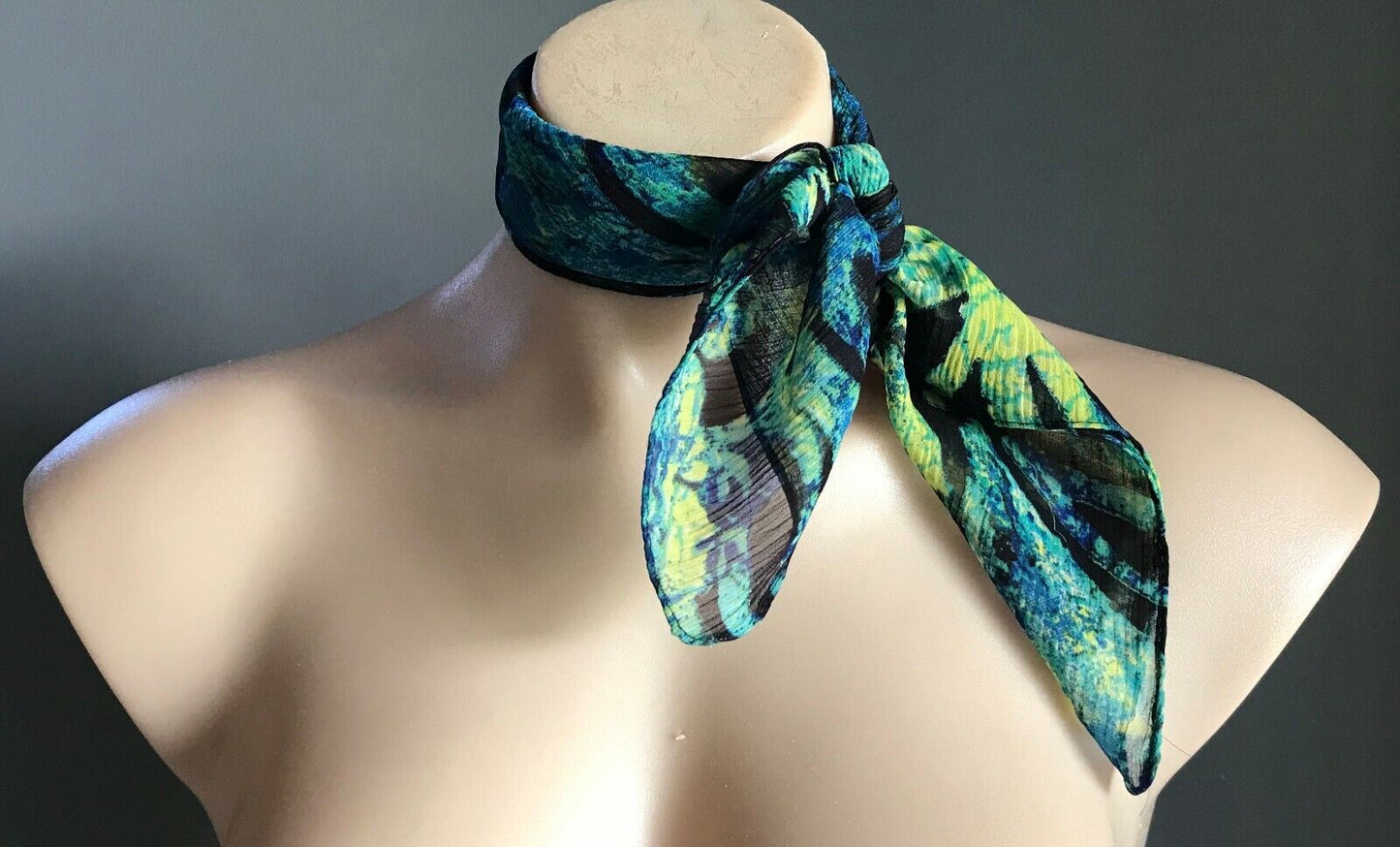 Neck SCARF Semi Sheer Black Green Blue Yellow Floral Print Viscose India NEW