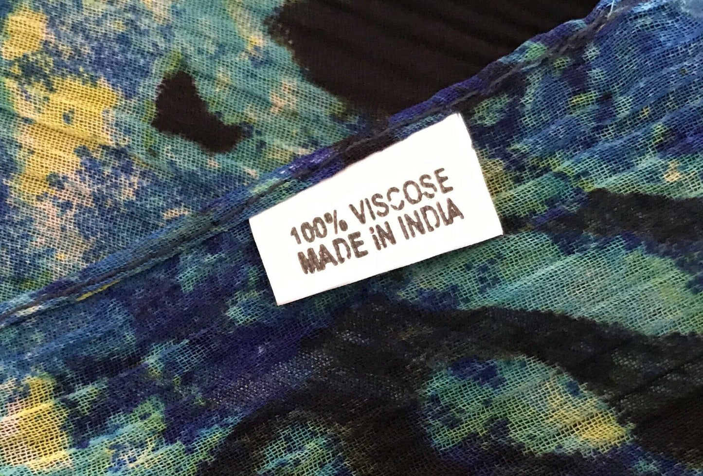 Neck SCARF Semi Sheer Black Green Blue Yellow Floral Print Viscose India NEW