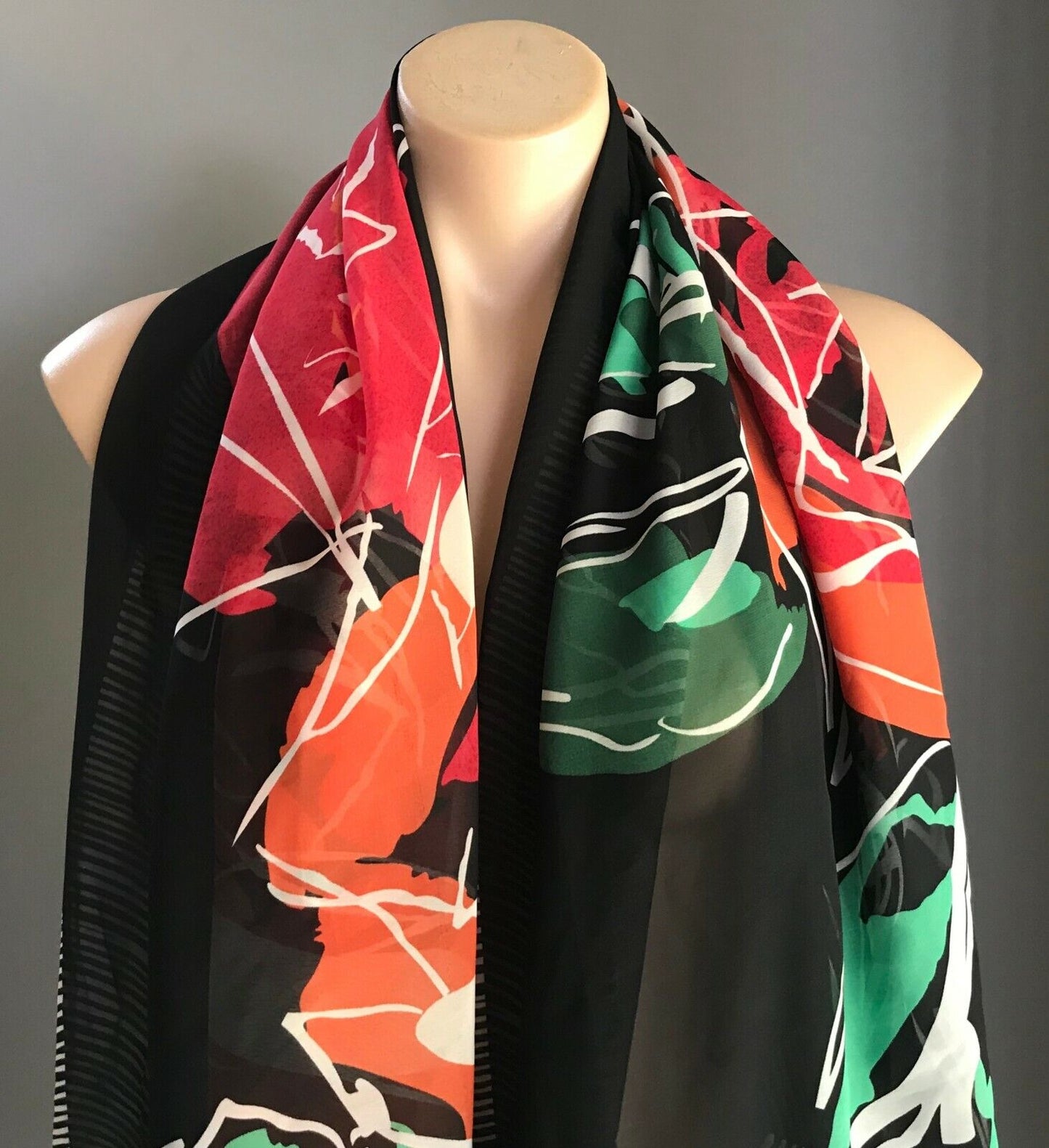 ROSES Neck Scarf Vintage Semi Sheer Colourful Floral & Stripe Print Wrap Stunner