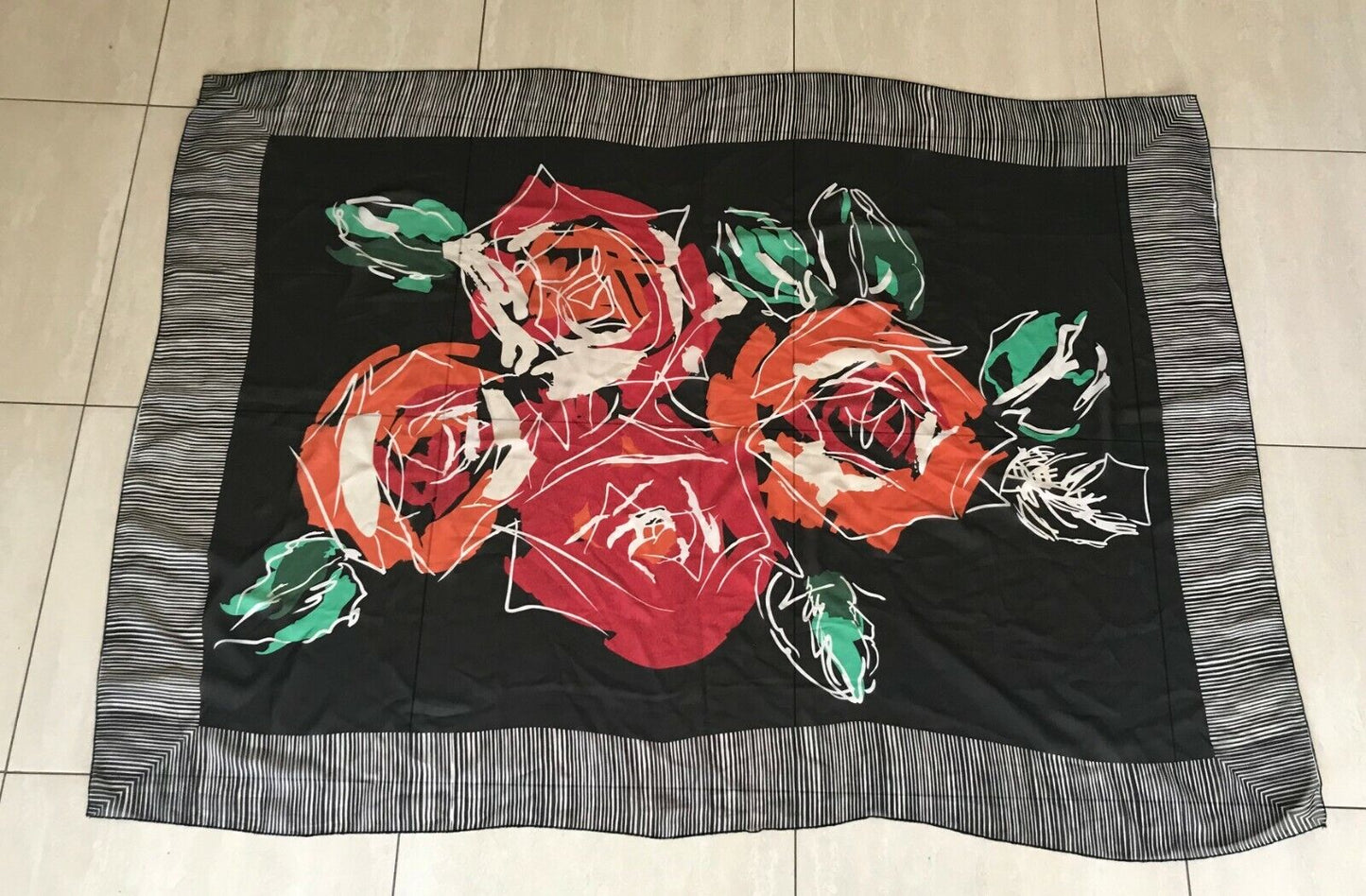 ROSES Neck Scarf Vintage Semi Sheer Colourful Floral & Stripe Print Wrap Stunner