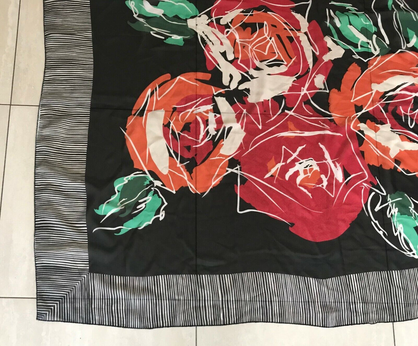 ROSES Neck Scarf Vintage Semi Sheer Colourful Floral & Stripe Print Wrap Stunner