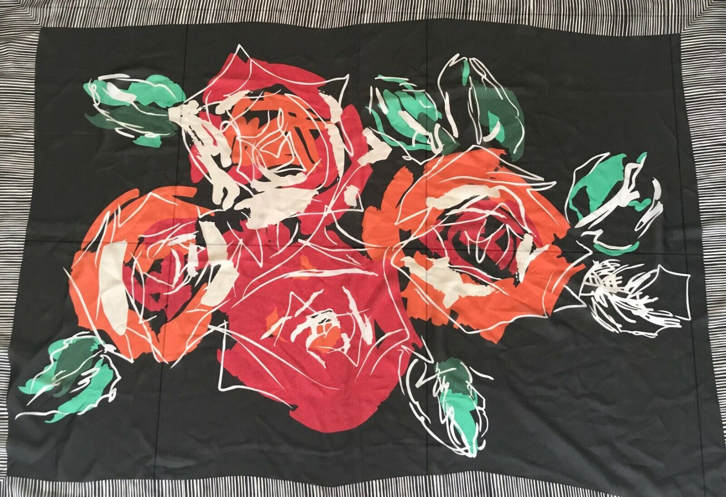 ROSES Neck Scarf Vintage Semi Sheer Colourful Floral & Stripe Print Wrap Stunner