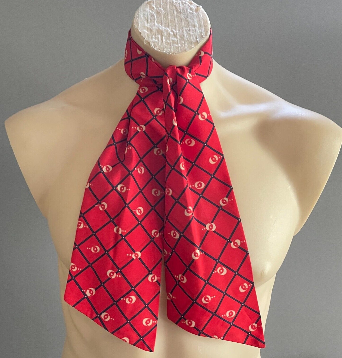 Mens Vintage NeckTie ASCOT CRAVAT Red Navy Beige Print Classic Formal Tie