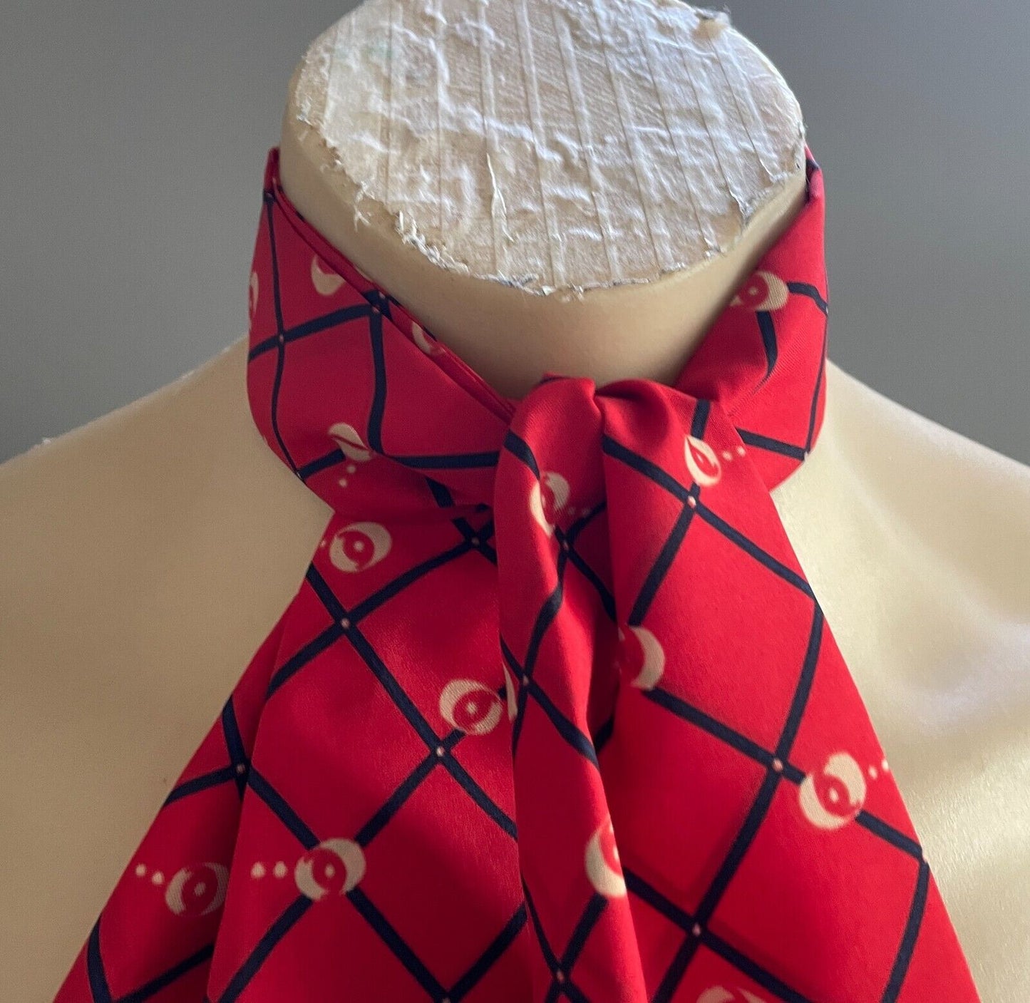 Mens Vintage NeckTie ASCOT CRAVAT Red Navy Beige Print Classic Formal Tie