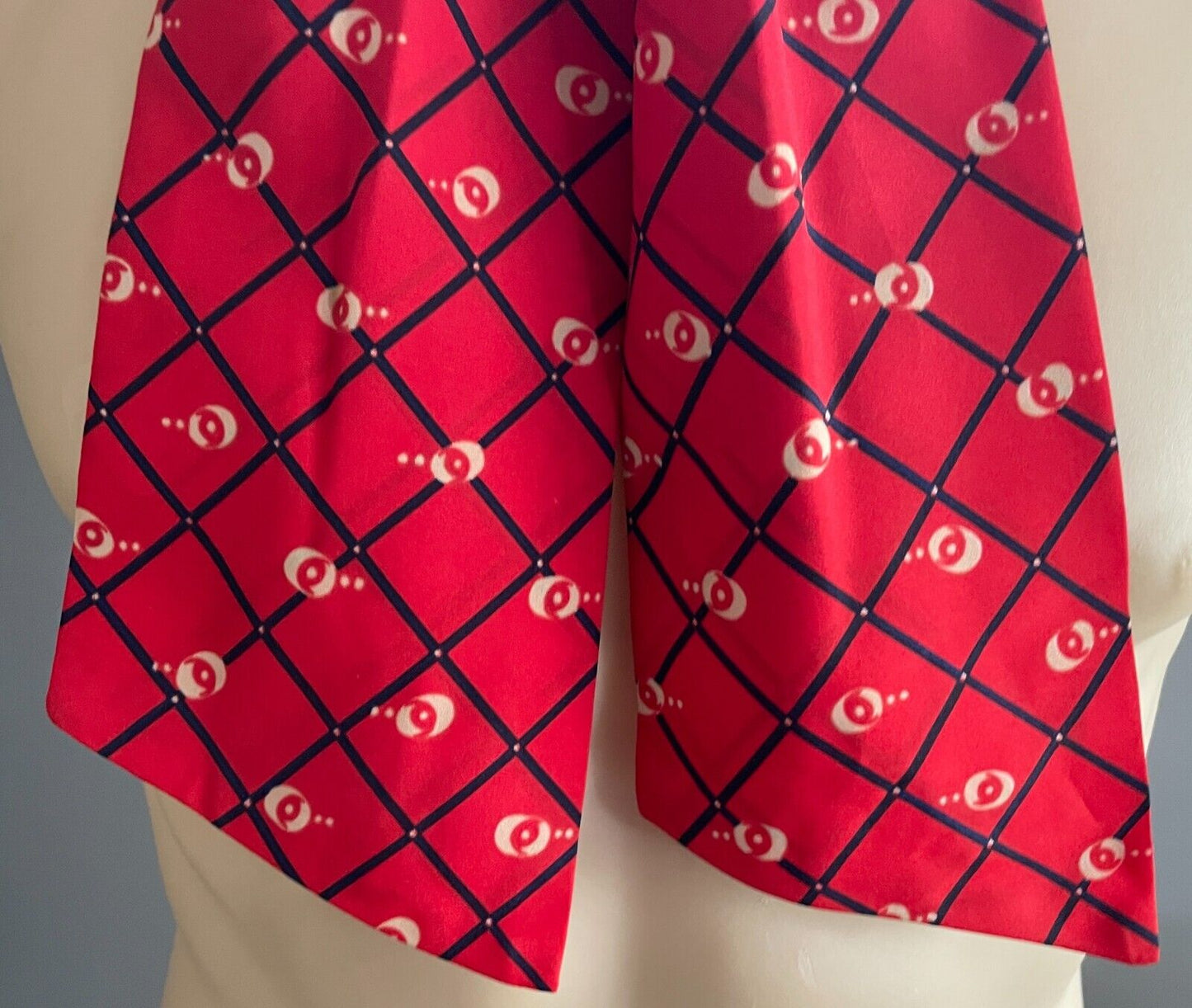 Mens Vintage NeckTie ASCOT CRAVAT Red Navy Beige Print Classic Formal Tie