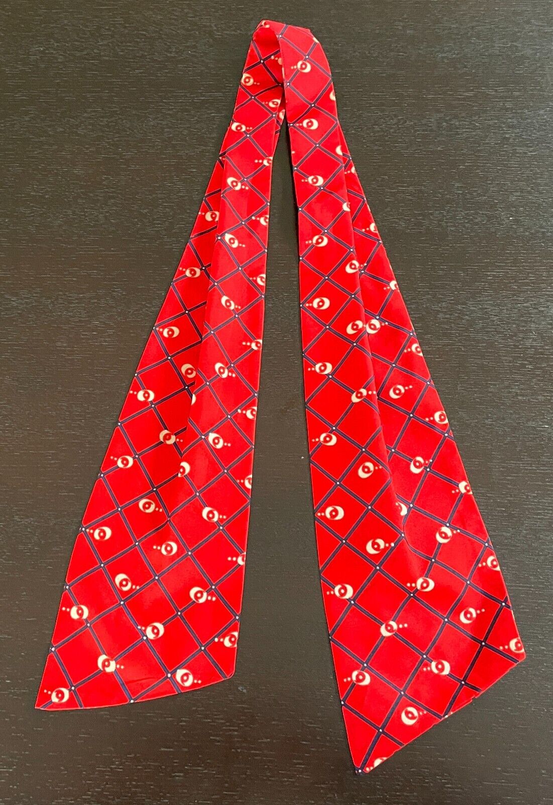 Mens Vintage NeckTie ASCOT CRAVAT Red Navy Beige Print Classic Formal Tie