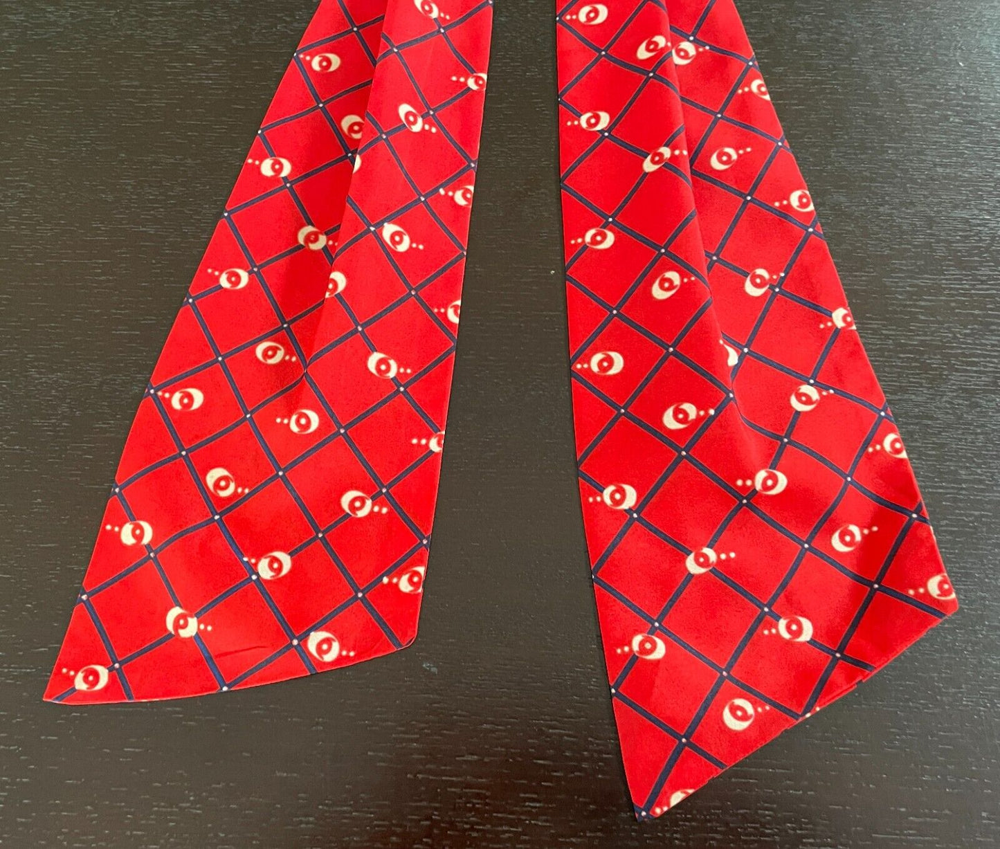 Mens Vintage NeckTie ASCOT CRAVAT Red Navy Beige Print Classic Formal Tie