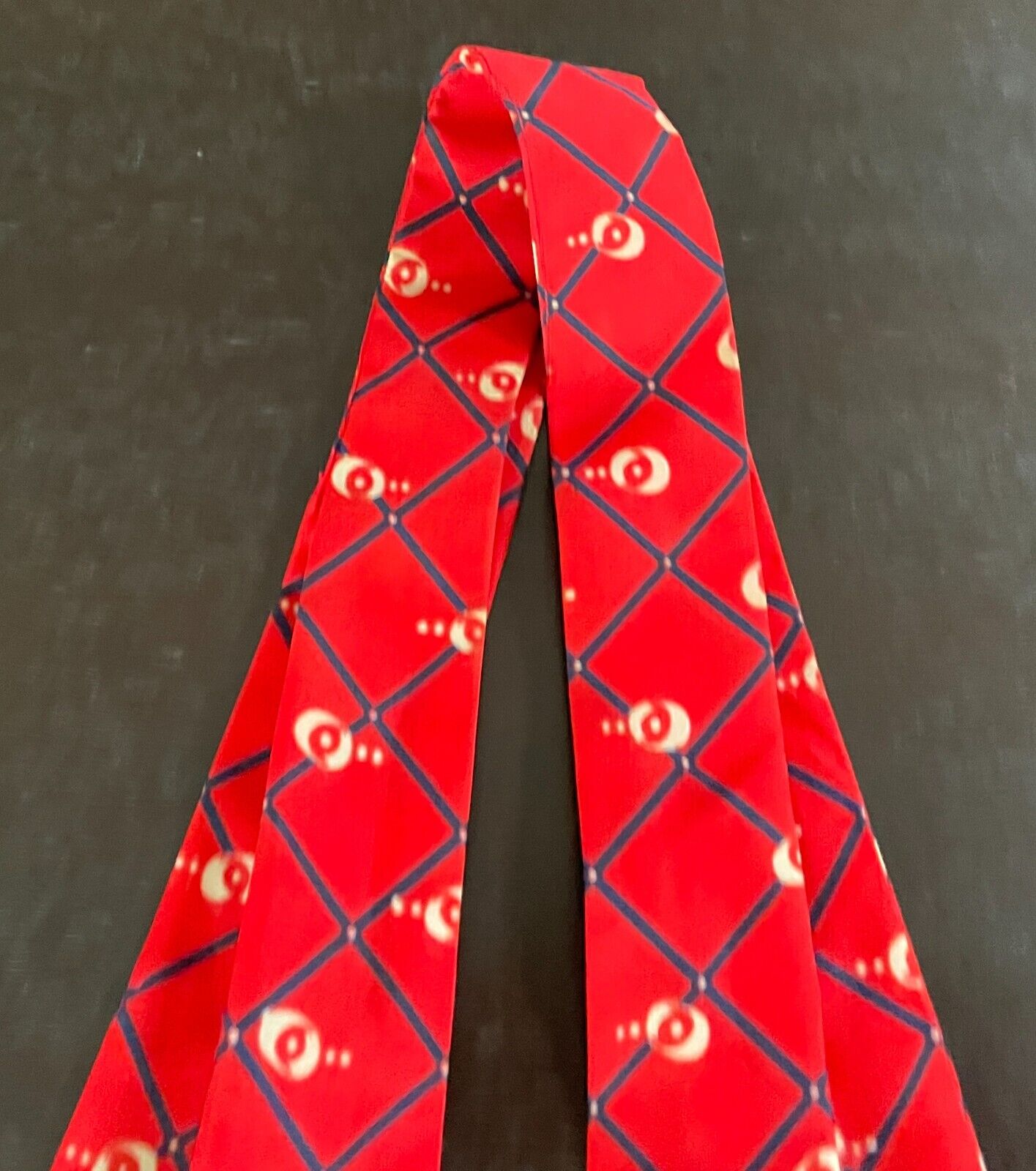Mens Vintage NeckTie ASCOT CRAVAT Red Navy Beige Print Classic Formal Tie