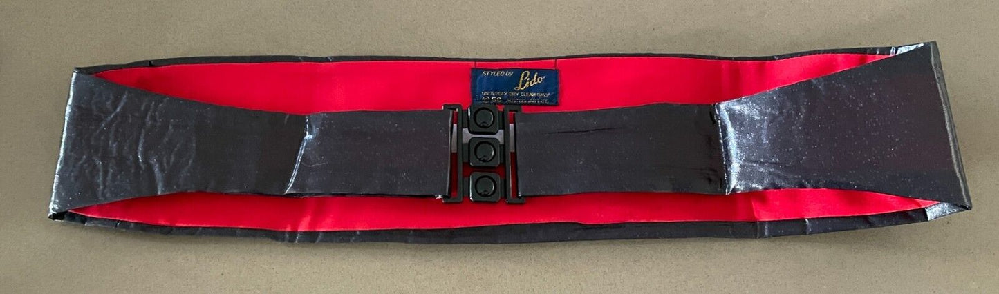 LIDO Cummerbund Black Shiny Adjustable Formal Waist Band Vintage Mens NEW