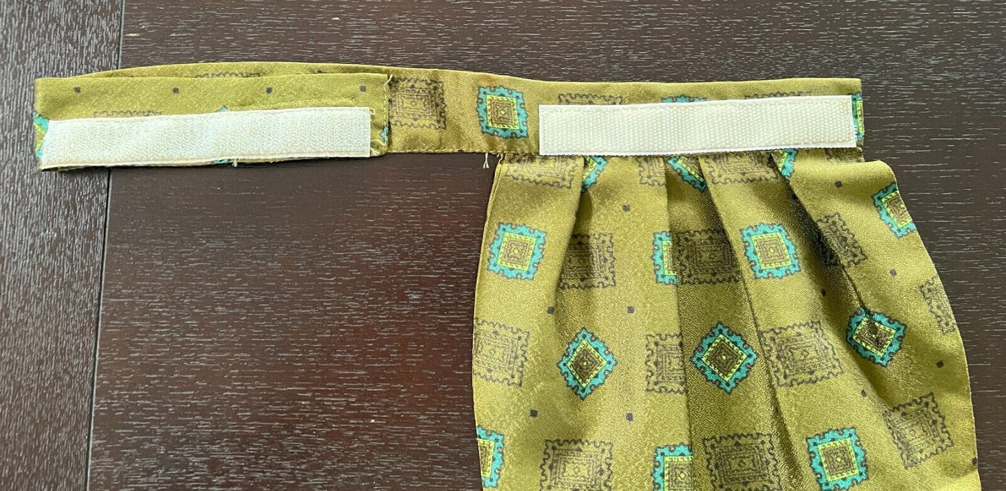Mens Vintage NeckTie TOOTAL CRAVAT Khaki Neon Blue Tile Print Pre-Tied Ascot Tie