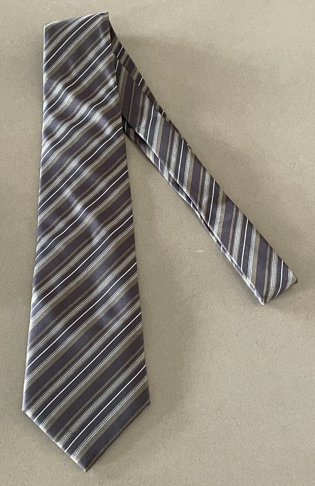 Mens Brown Silk Stripe NeckTie Cuff Links Pocket Handkerchief NEW IN GIFT BOX