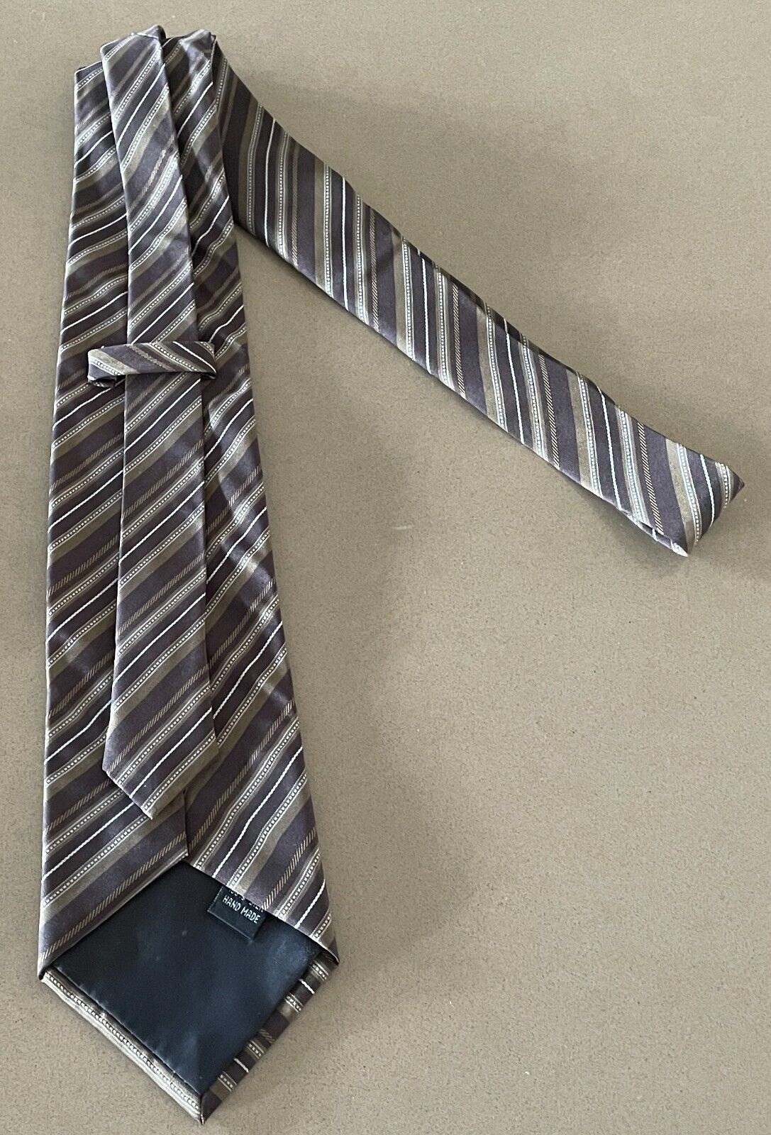 Mens Brown Silk Stripe NeckTie Cuff Links Pocket Handkerchief NEW IN GIFT BOX