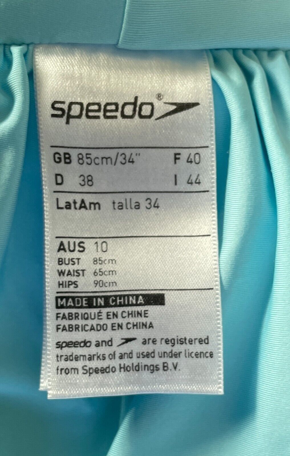 SPEEDO Bikini Top Light Blue Adjustable Shoulder Straps Tie Back Bra ONLY Sz 10