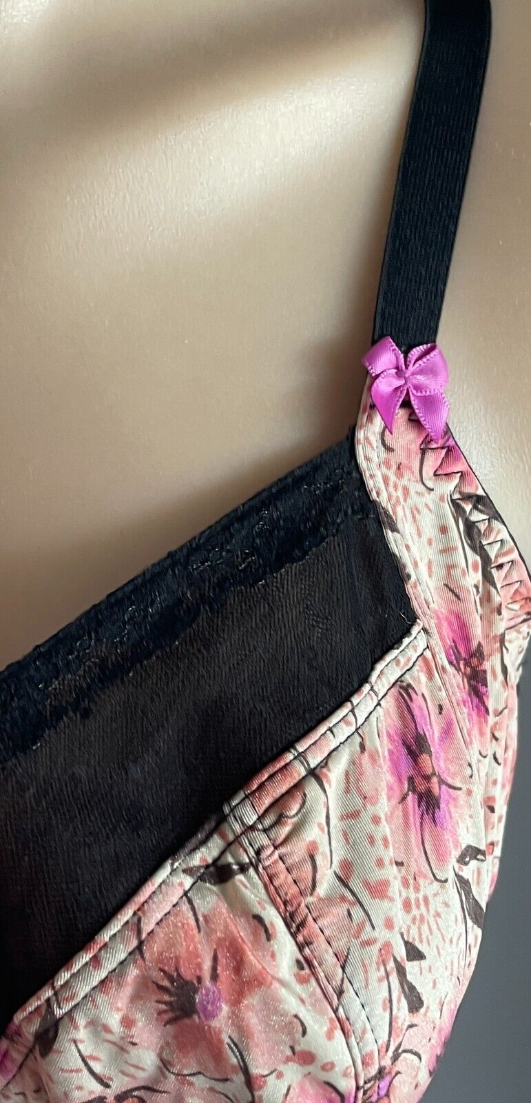 GEORGE Bra 34E Black Mesh Lace Trim Floral Print Underwire Adjustable Size 34 E