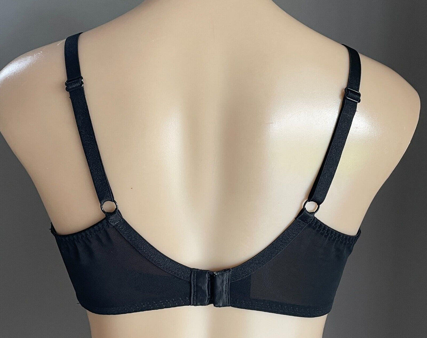 GEORGE Bra 34E Black Mesh Lace Trim Floral Print Underwire Adjustable Size 34 E
