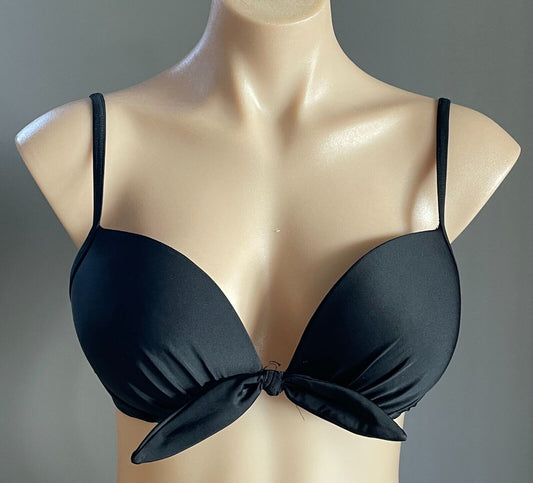 NOW Bikini Top Black Adjustable Shoulder Straps Push Up Bow Bra ONLY  10 C D NEW