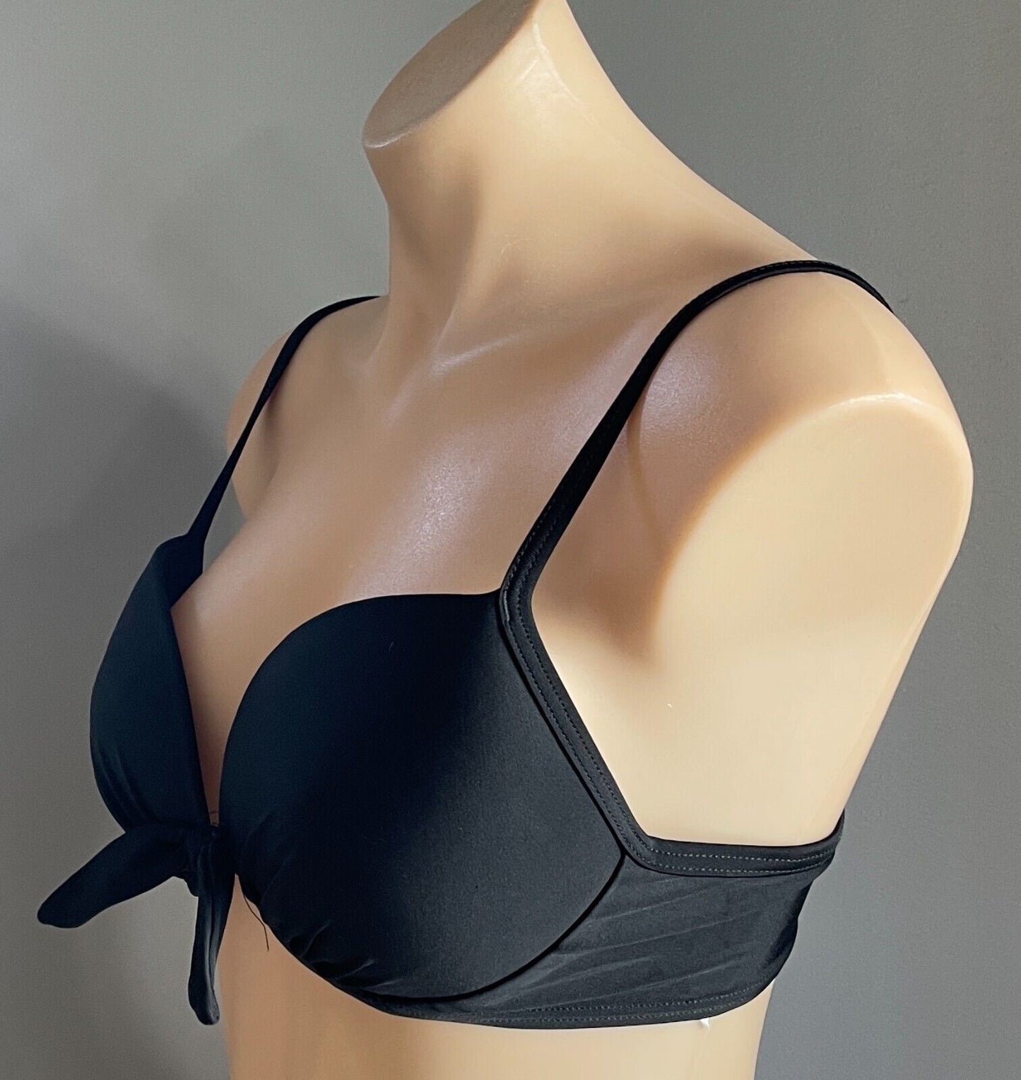 NOW Bikini Top Black Adjustable Shoulder Straps Push Up Bow Bra ONLY  10 C D NEW