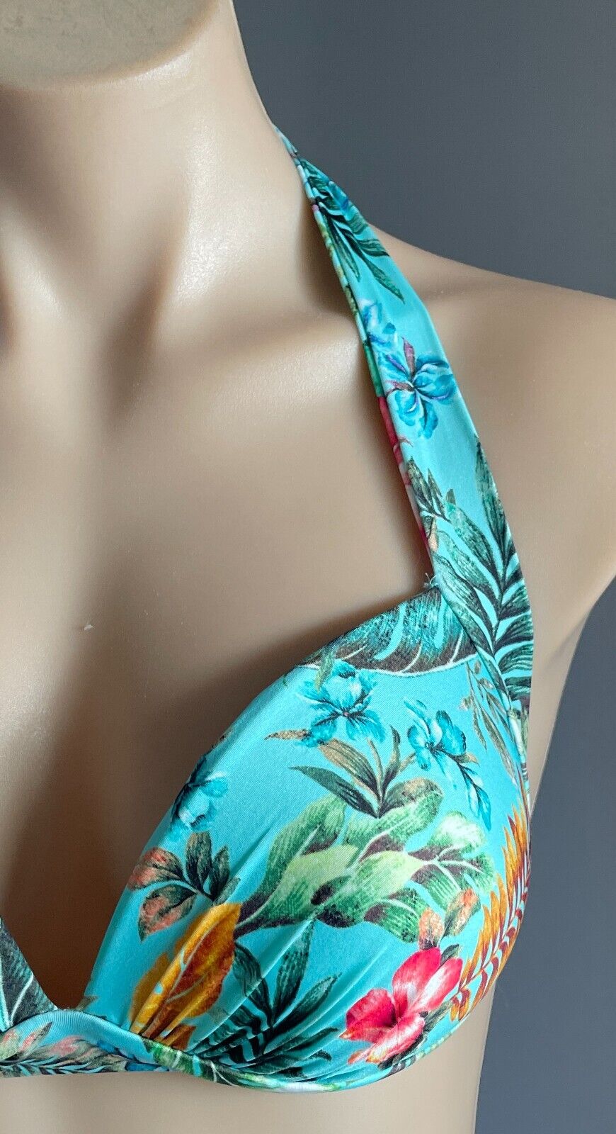 JETS by JESSIKA ALLEN Bikini Top Green Tropical Print Halter Neck BRA ONLY Sz 12