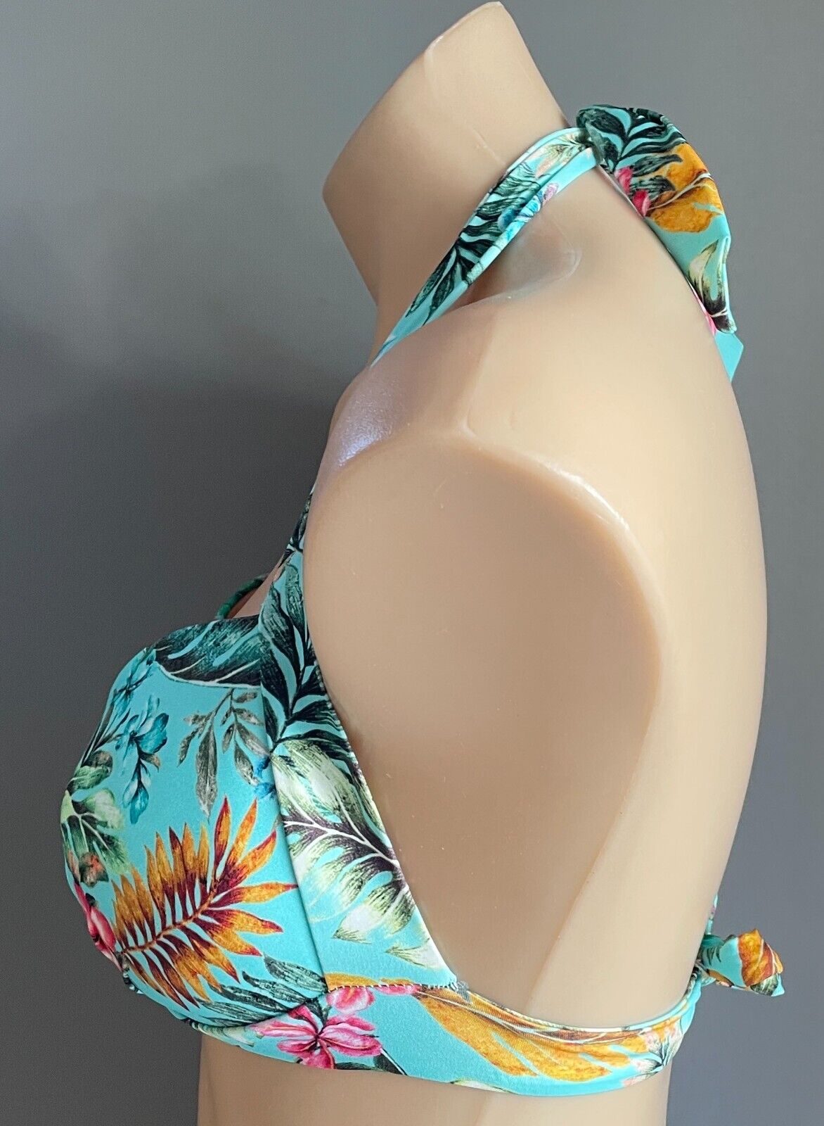 JETS by JESSIKA ALLEN Bikini Top Green Tropical Print Halter Neck BRA ONLY Sz 12