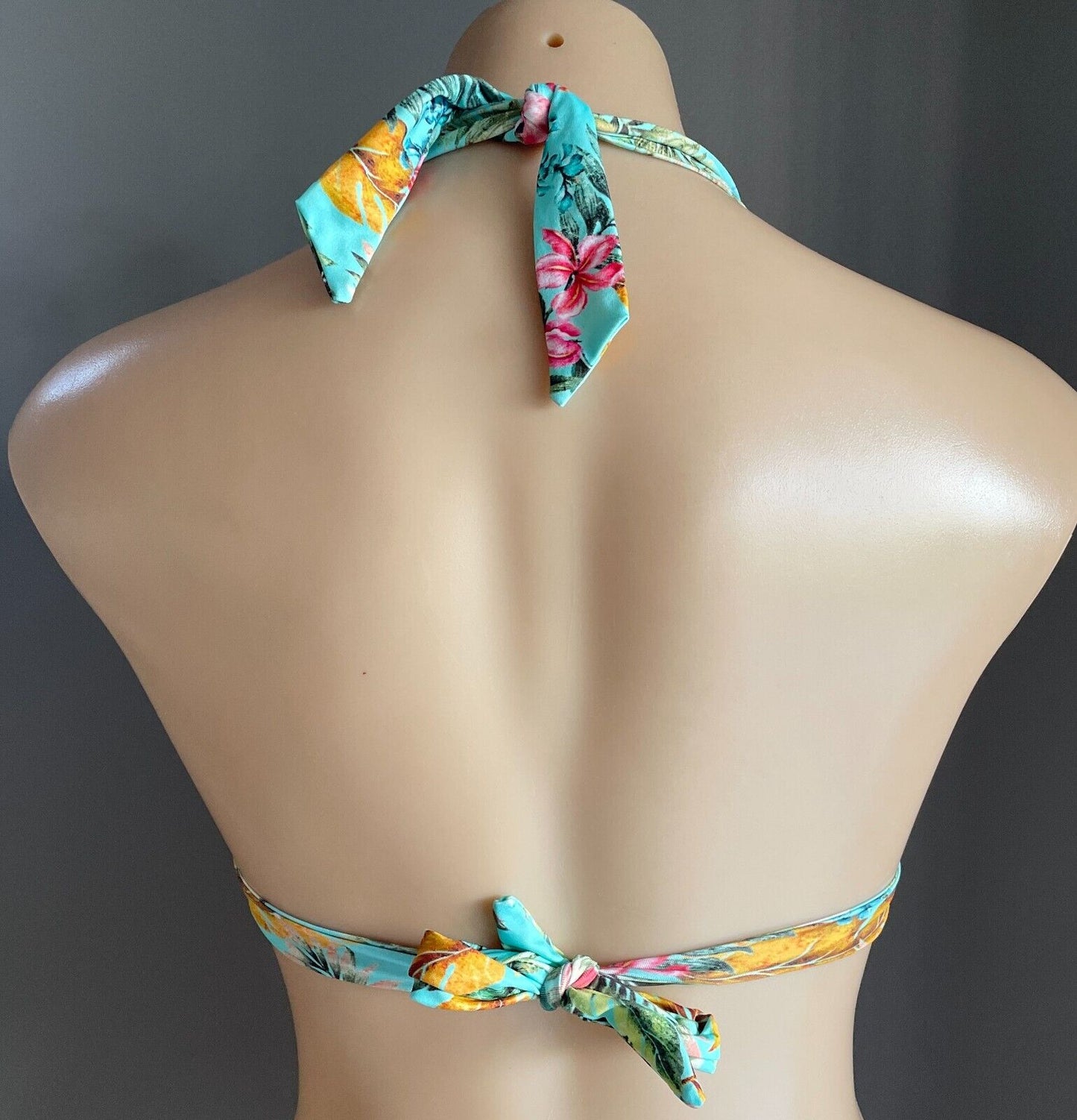 JETS by JESSIKA ALLEN Bikini Top Green Tropical Print Halter Neck BRA ONLY Sz 12