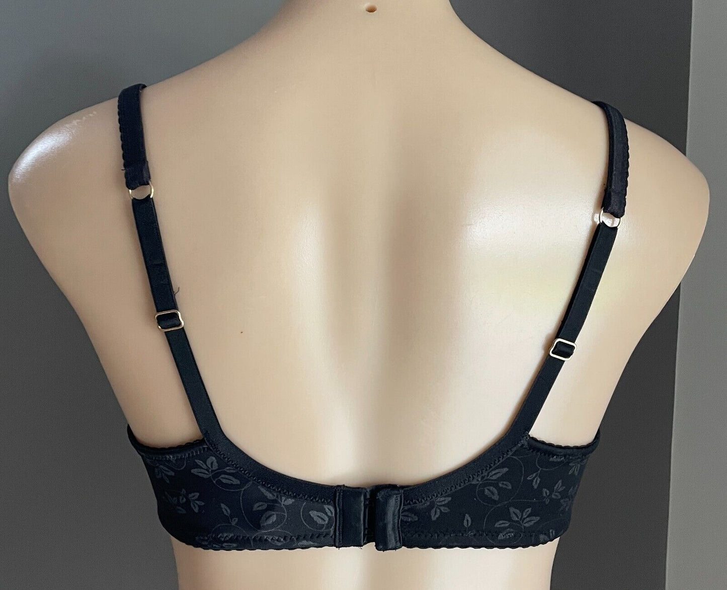 BENDON "Yvette" Bra 12D Black & Grey Floral Print Lace Trim Underwire