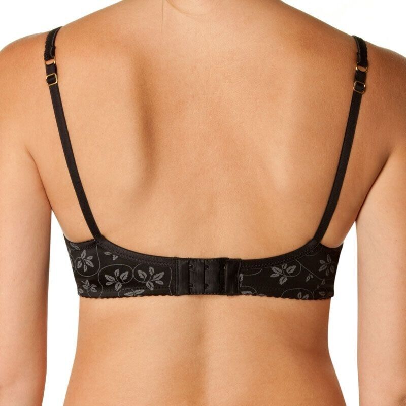 BENDON "Yvette" Bra 12D Black & Grey Floral Print Lace Trim Underwire