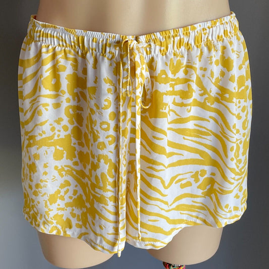 LILY LOVES Shorts Yellow White Stripe Animal Print Elastic Drawstring Size L NEW