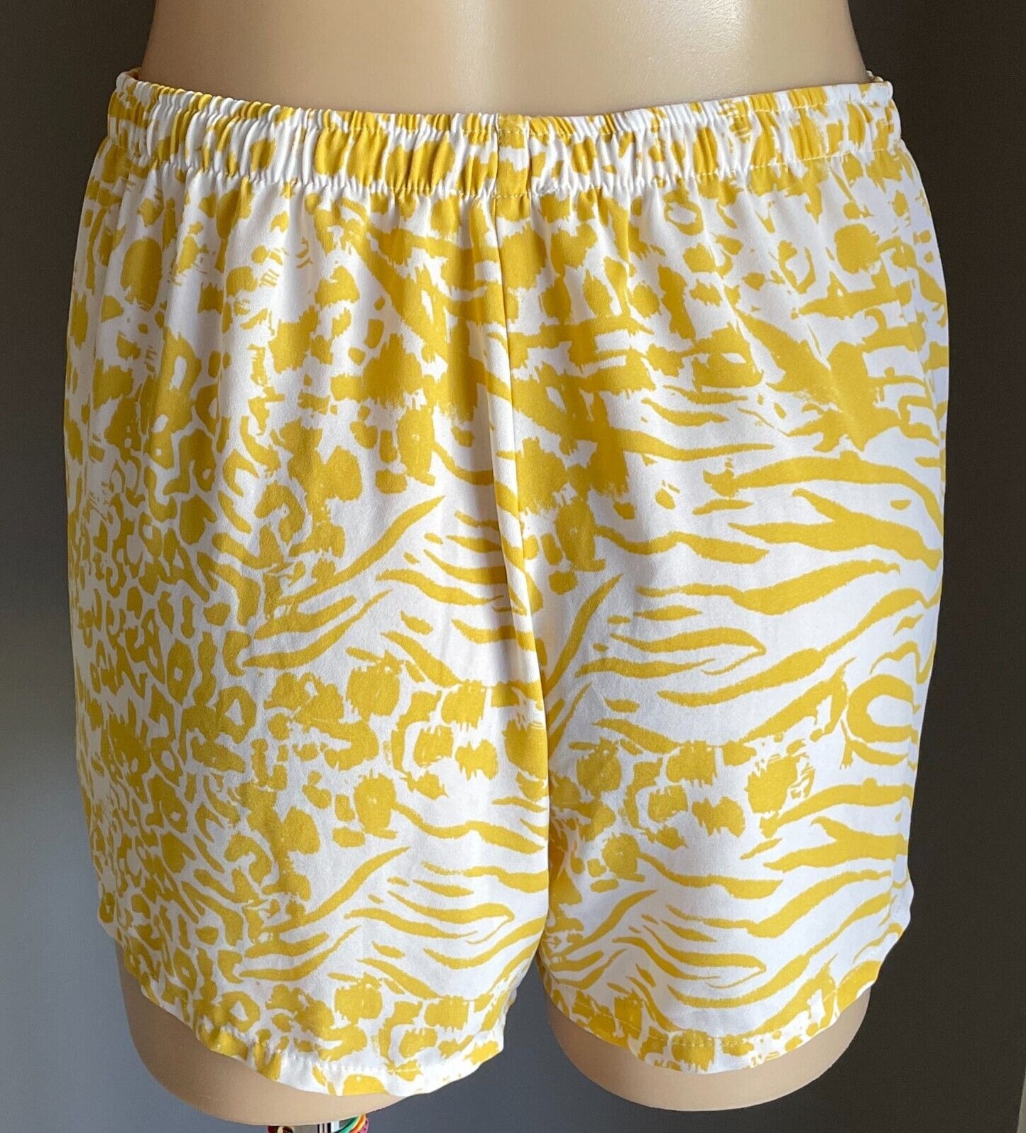 LILY LOVES Shorts Yellow White Stripe Animal Print Elastic Drawstring Size L NEW