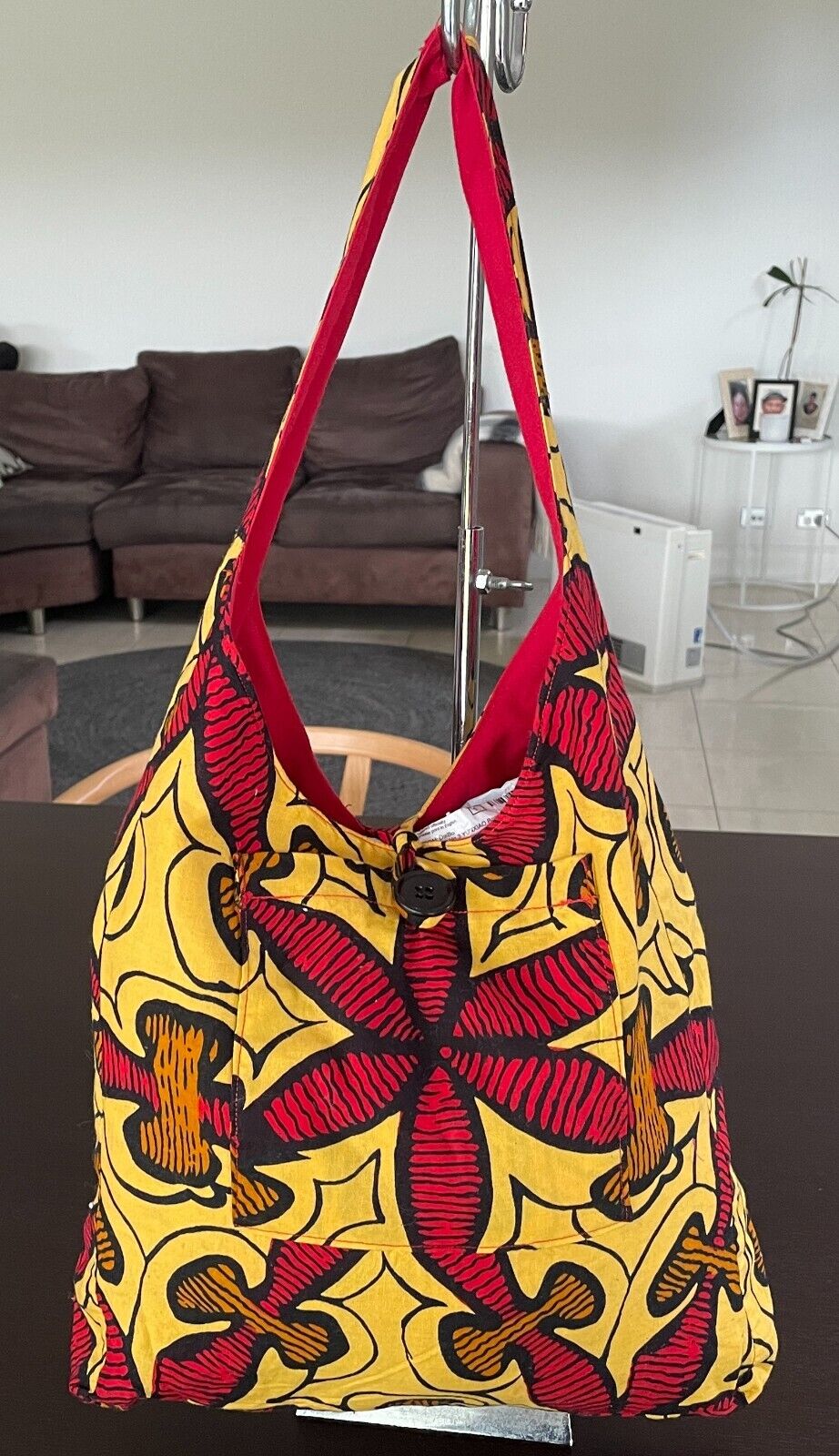 Vibrant Shoulder Bag Bright Yellow Red Black Mustard Abstract Print Fabric