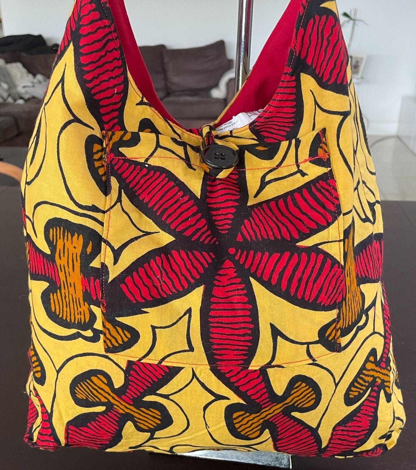 Vibrant Shoulder Bag Bright Yellow Red Black Mustard Abstract Print Fabric