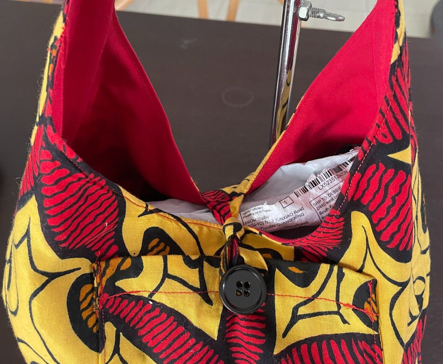 Vibrant Shoulder Bag Bright Yellow Red Black Mustard Abstract Print Fabric