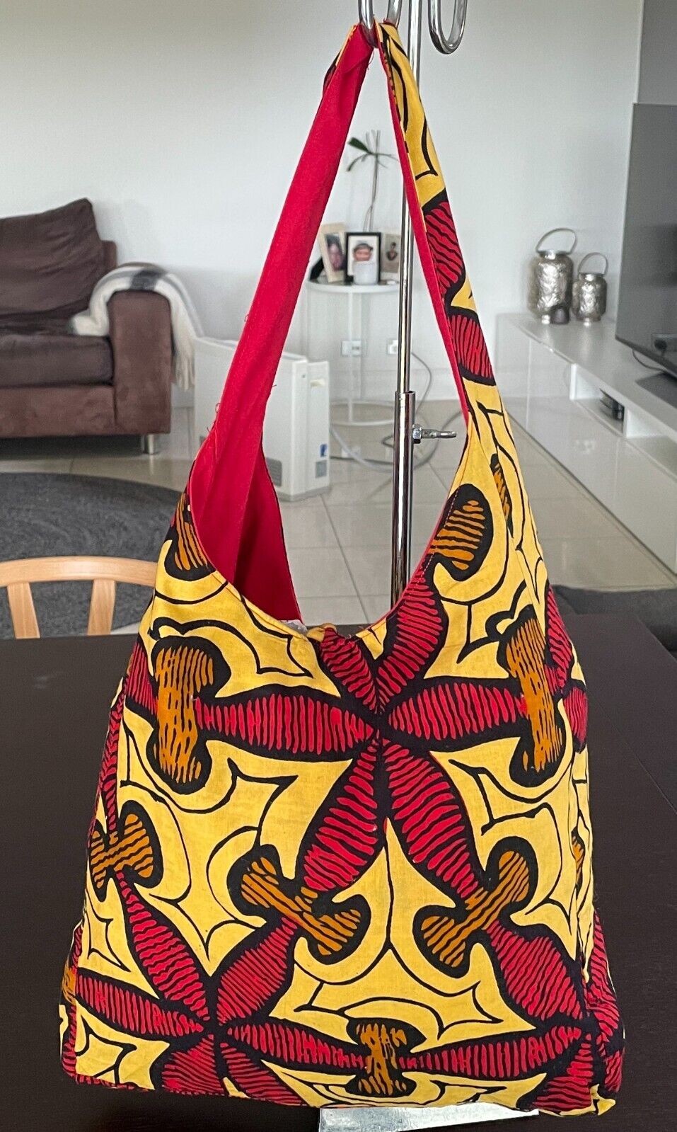 Vibrant Shoulder Bag Bright Yellow Red Black Mustard Abstract Print Fabric