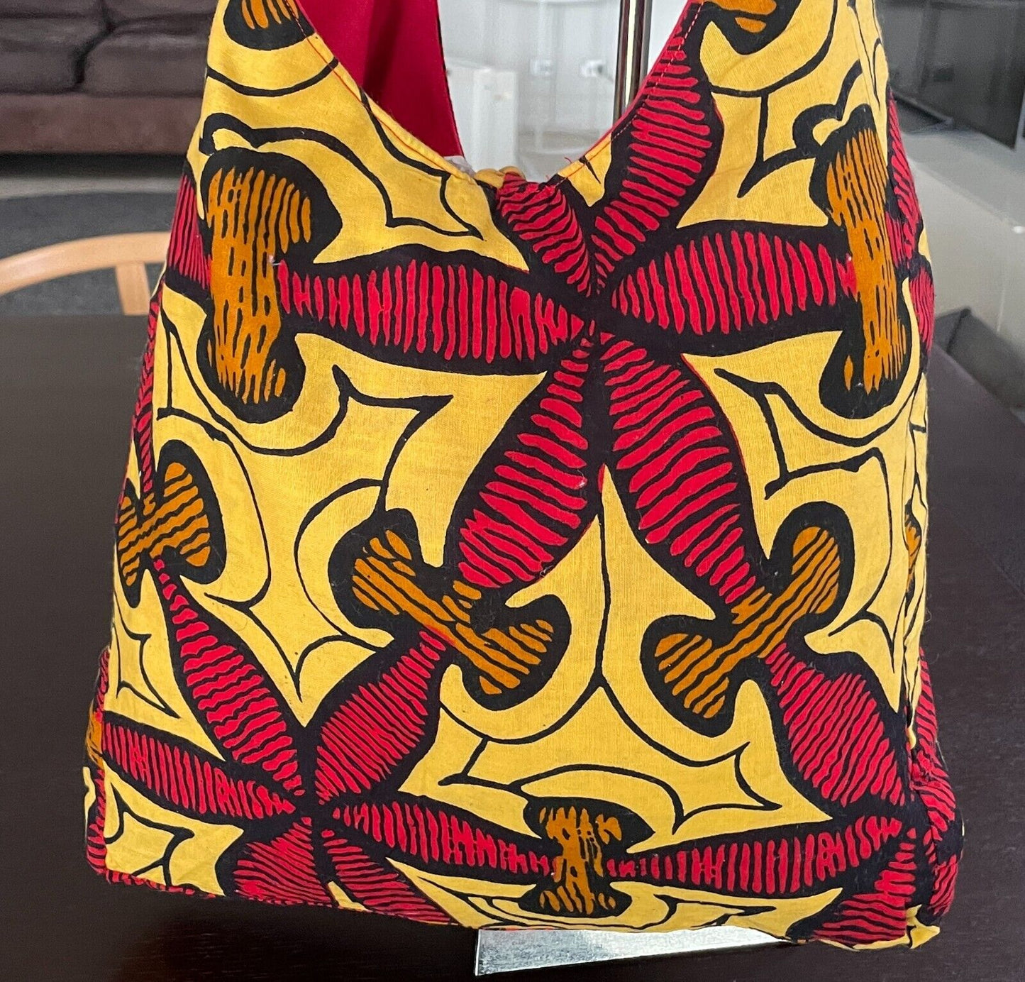 Vibrant Shoulder Bag Bright Yellow Red Black Mustard Abstract Print Fabric
