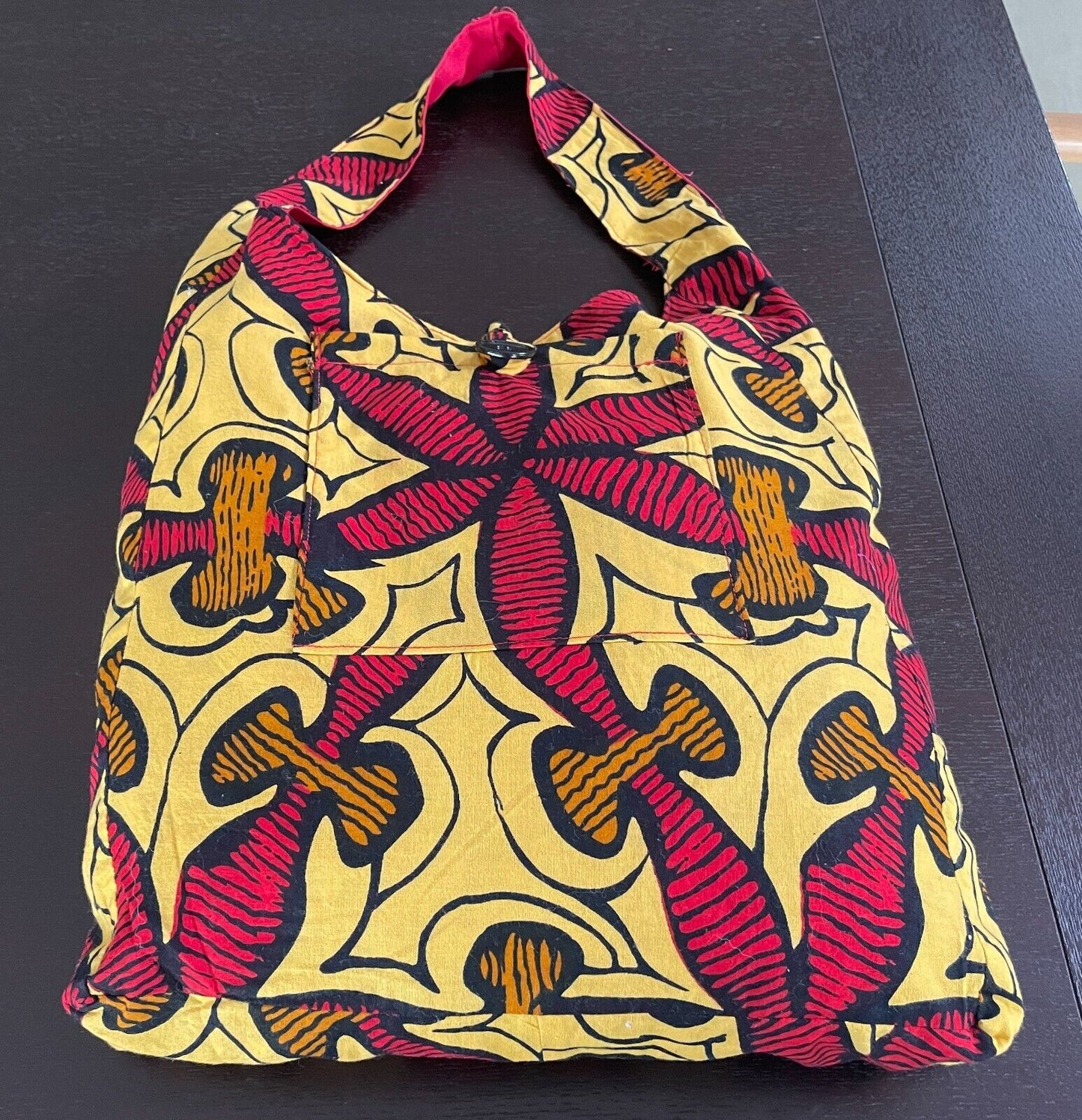 Vibrant Shoulder Bag Bright Yellow Red Black Mustard Abstract Print Fabric