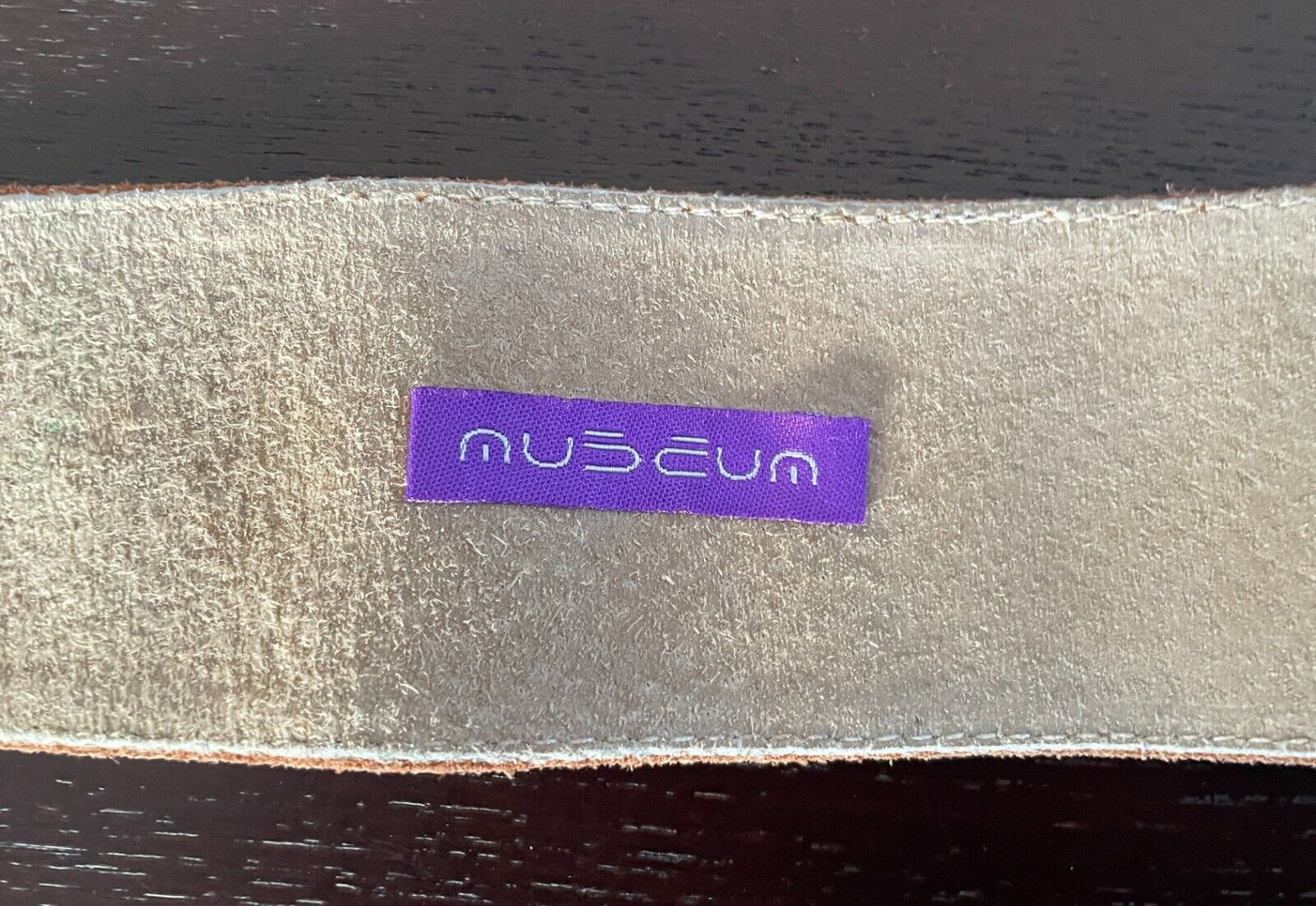 MUSEUM Suede Leather Belt 5.5cm Tan Brass Ring Detail Size S Fit Waist 82cm