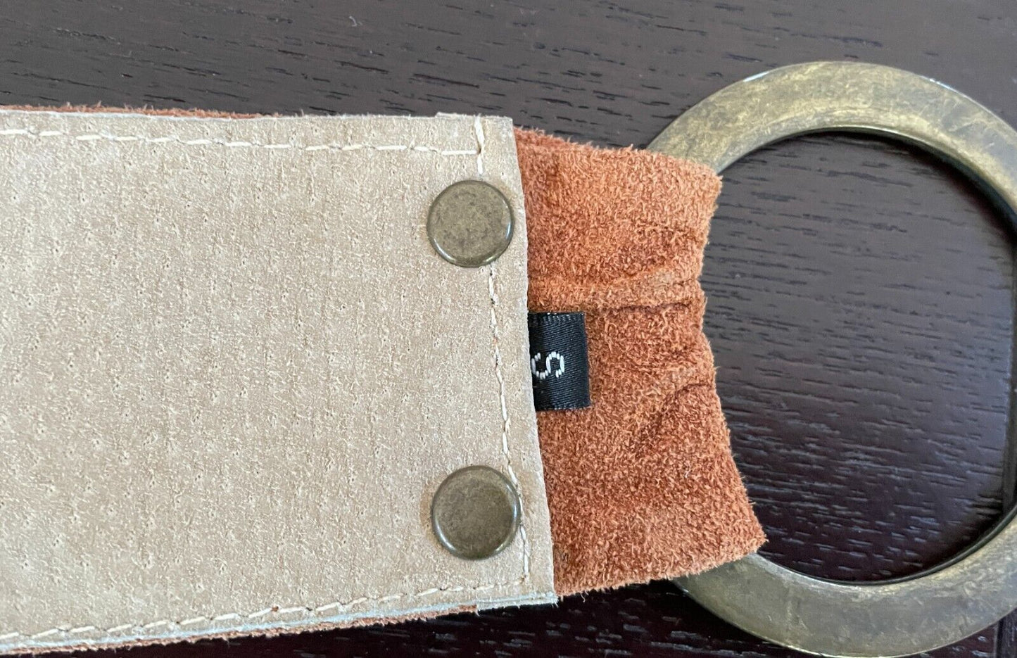 MUSEUM Suede Leather Belt 5.5cm Tan Brass Ring Detail Size S Fit Waist 82cm