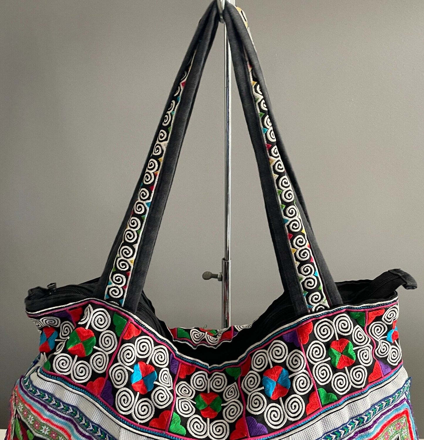 Boho SHOULDER BAG Bright Multicolour Embroidered Print Fabric Large Size