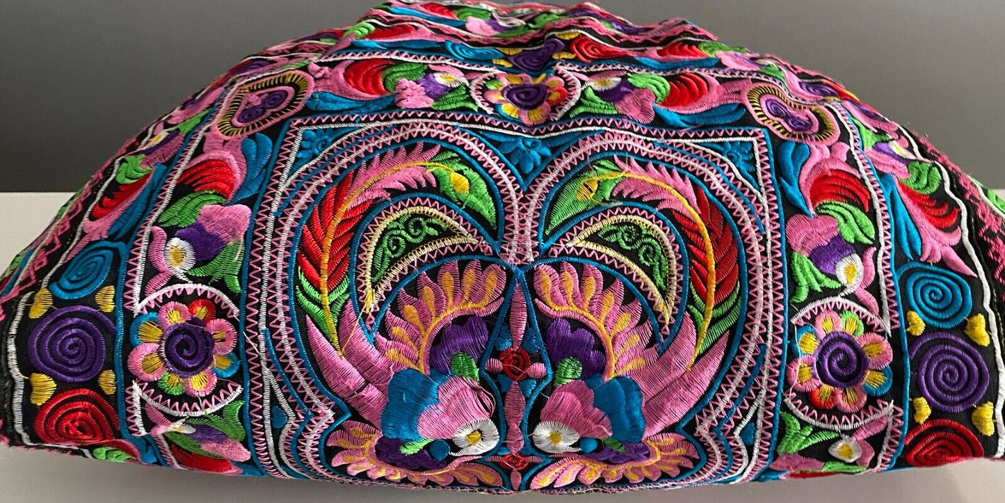 Boho SHOULDER BAG Bright Multicolour Embroidered Print Fabric Large Size