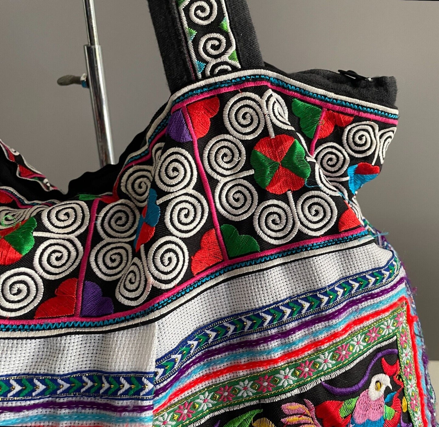Boho SHOULDER BAG Bright Multicolour Embroidered Print Fabric Large Size