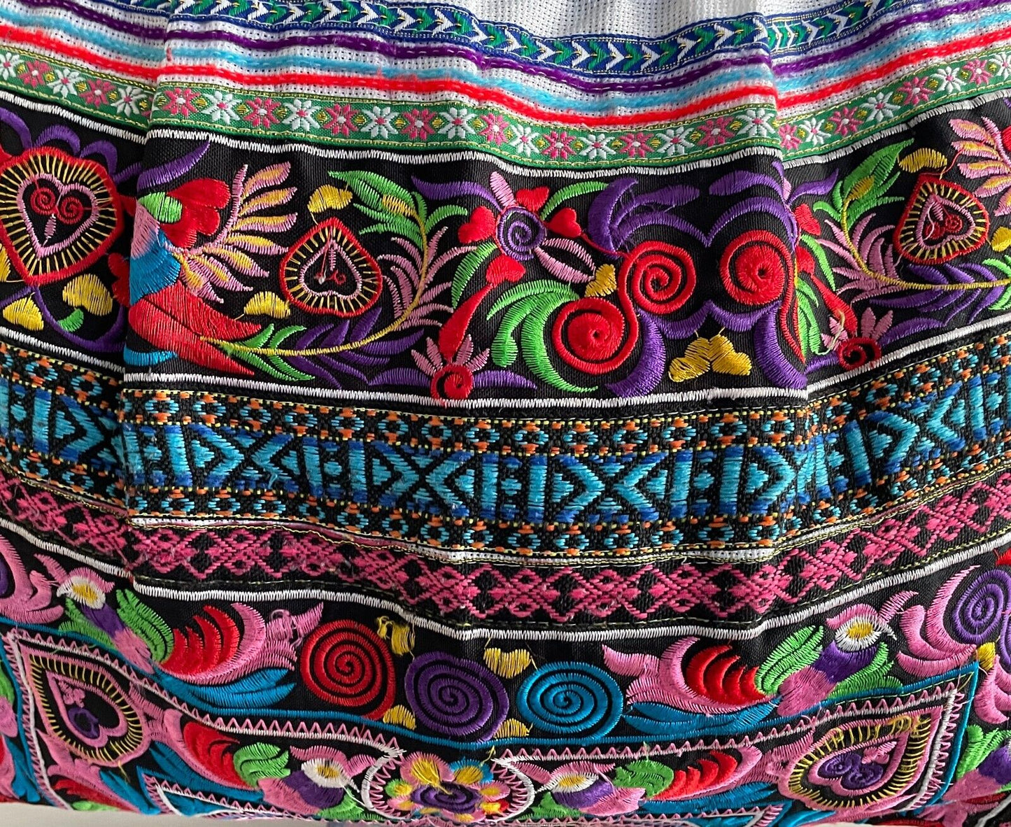 Boho SHOULDER BAG Bright Multicolour Embroidered Print Fabric Large Size