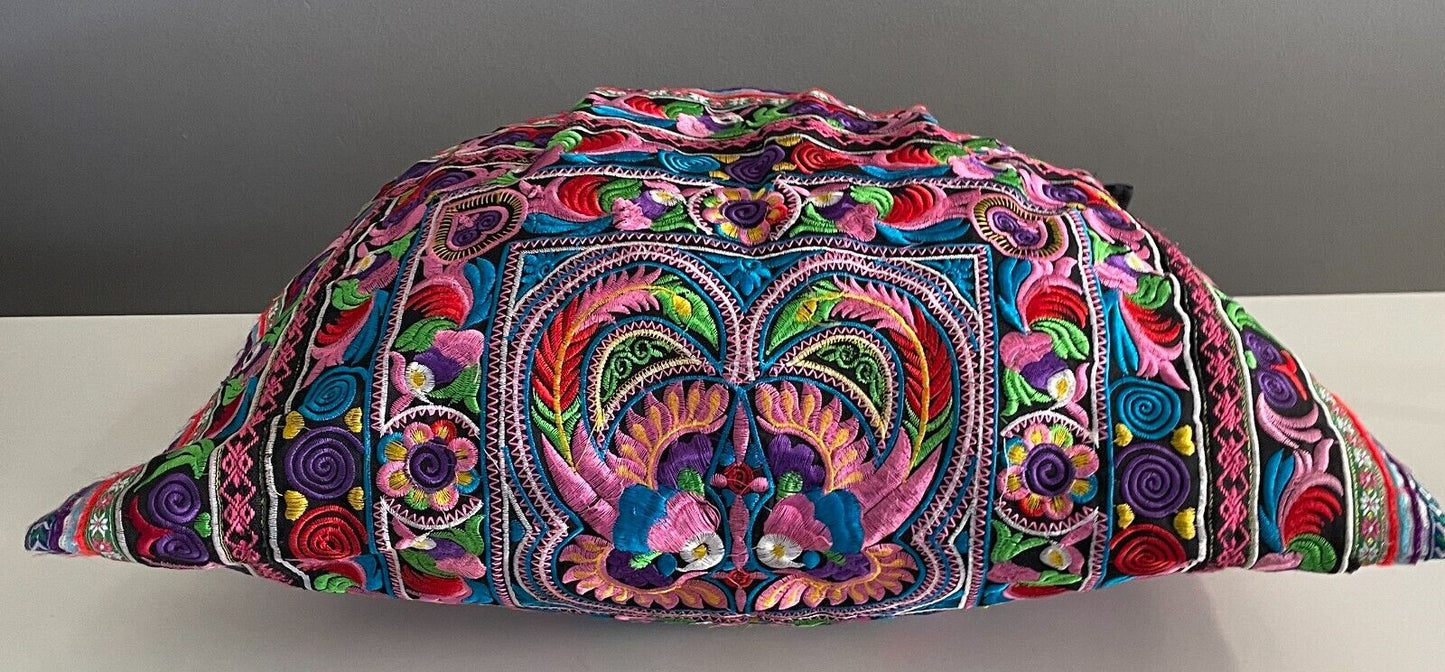 Boho SHOULDER BAG Bright Multicolour Embroidered Print Fabric Large Size