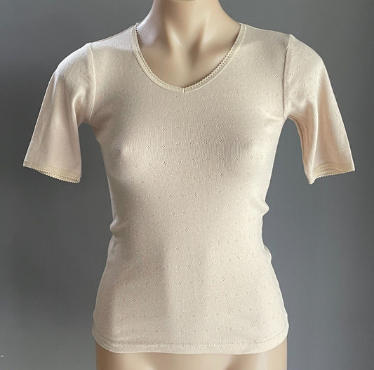 SOLUTIONS Top Beige Short Sleeve Thermal Underwear Ladies Size 10 - 12