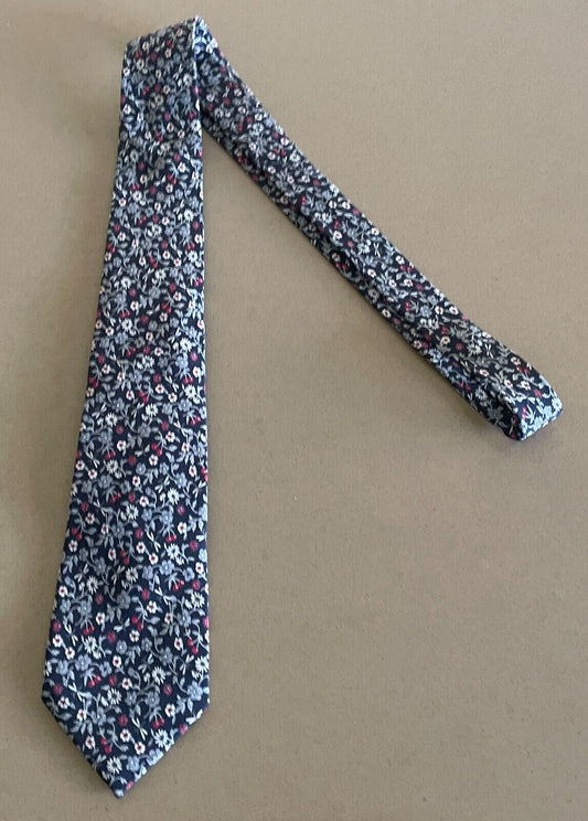 Mens Silk Tie GIVENCHY Navy Grey White Cerise Floral Hand Made Paris NeckTie