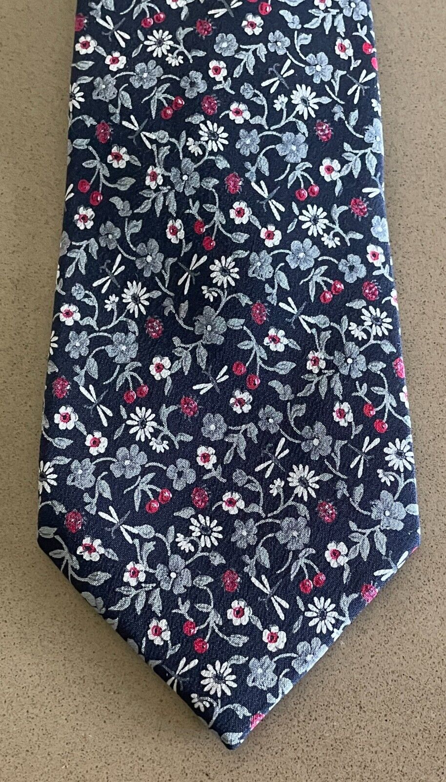 Mens Silk Tie GIVENCHY Navy Grey White Cerise Floral Hand Made Paris NeckTie