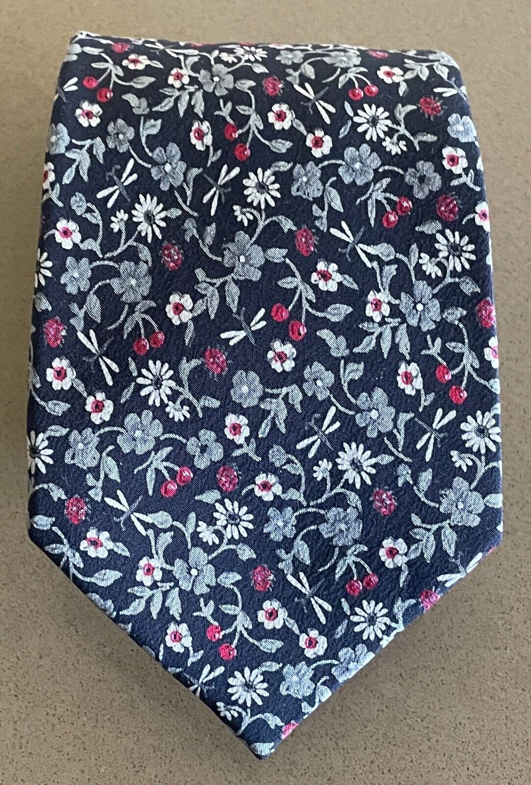 Mens Silk Tie GIVENCHY Navy Grey White Cerise Floral Hand Made Paris NeckTie