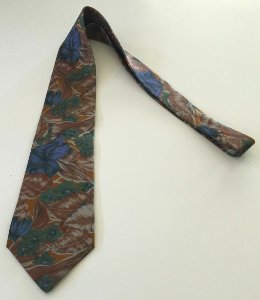 Vintage Mens Silk Tie HARDY AMIES Floral Print Standard Width NeckTie ITALY