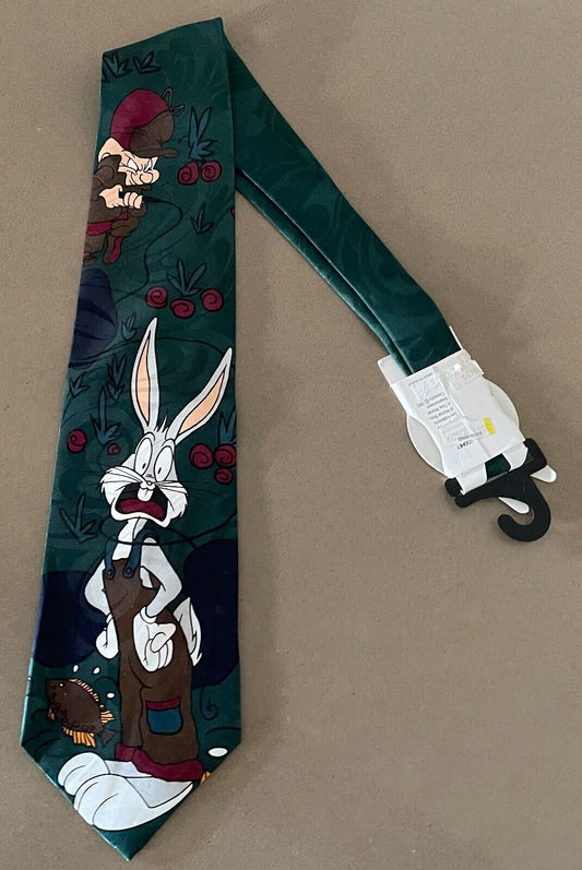 Looney Tunes Tie DAVENPORT ELMER FUDD & BUGS BUNNY Print NeckTie NEW