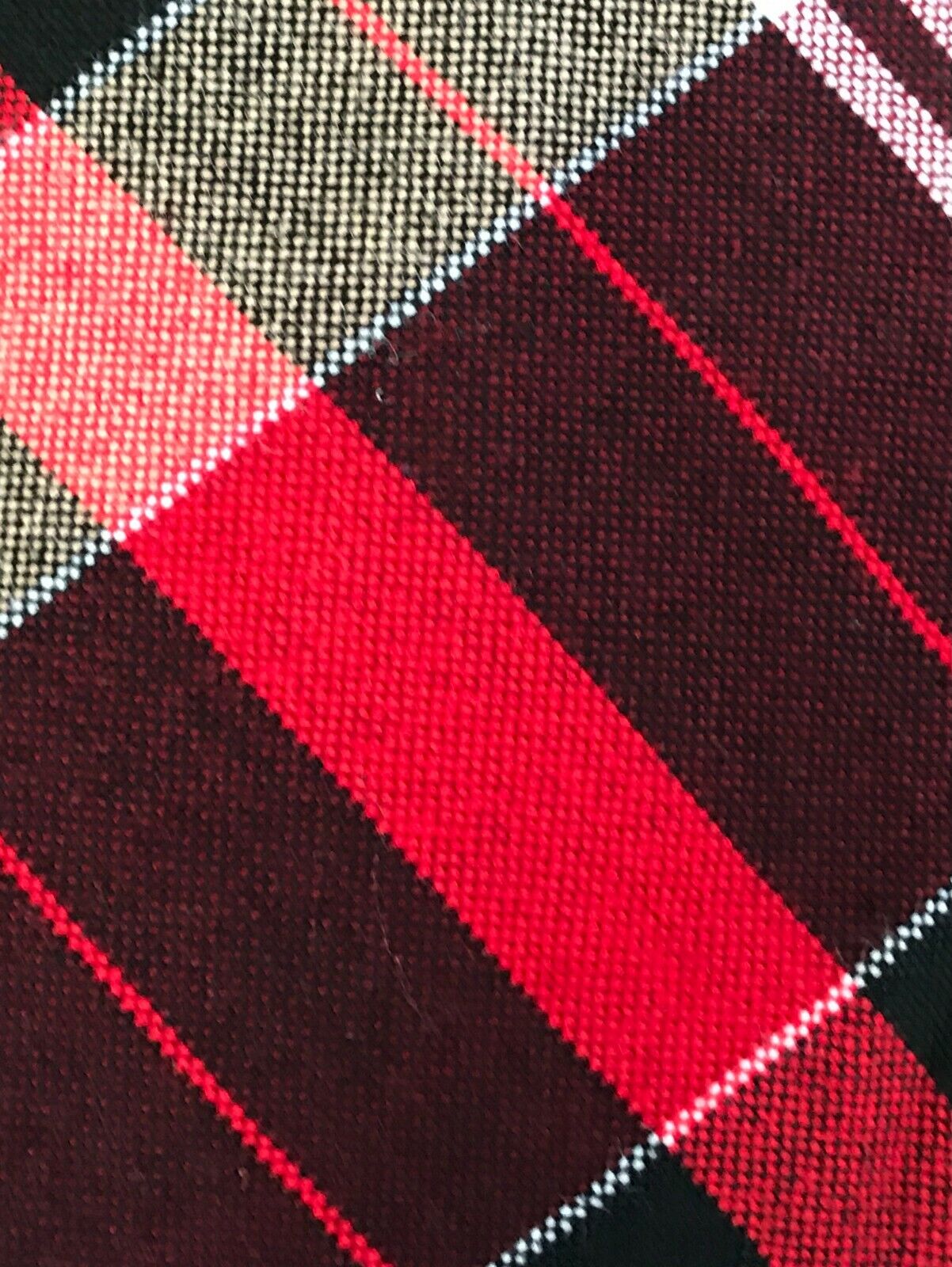 Vintage 1973 Mens Wide PRINCE Tie Red Black Tan Wool Feel Plaid Tartan Tie Italy