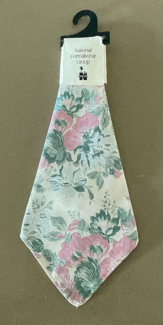 Mens Pocket Square NATIONAL FORMALWEAR GROUP Silver Pink Green Floral Tie NEW