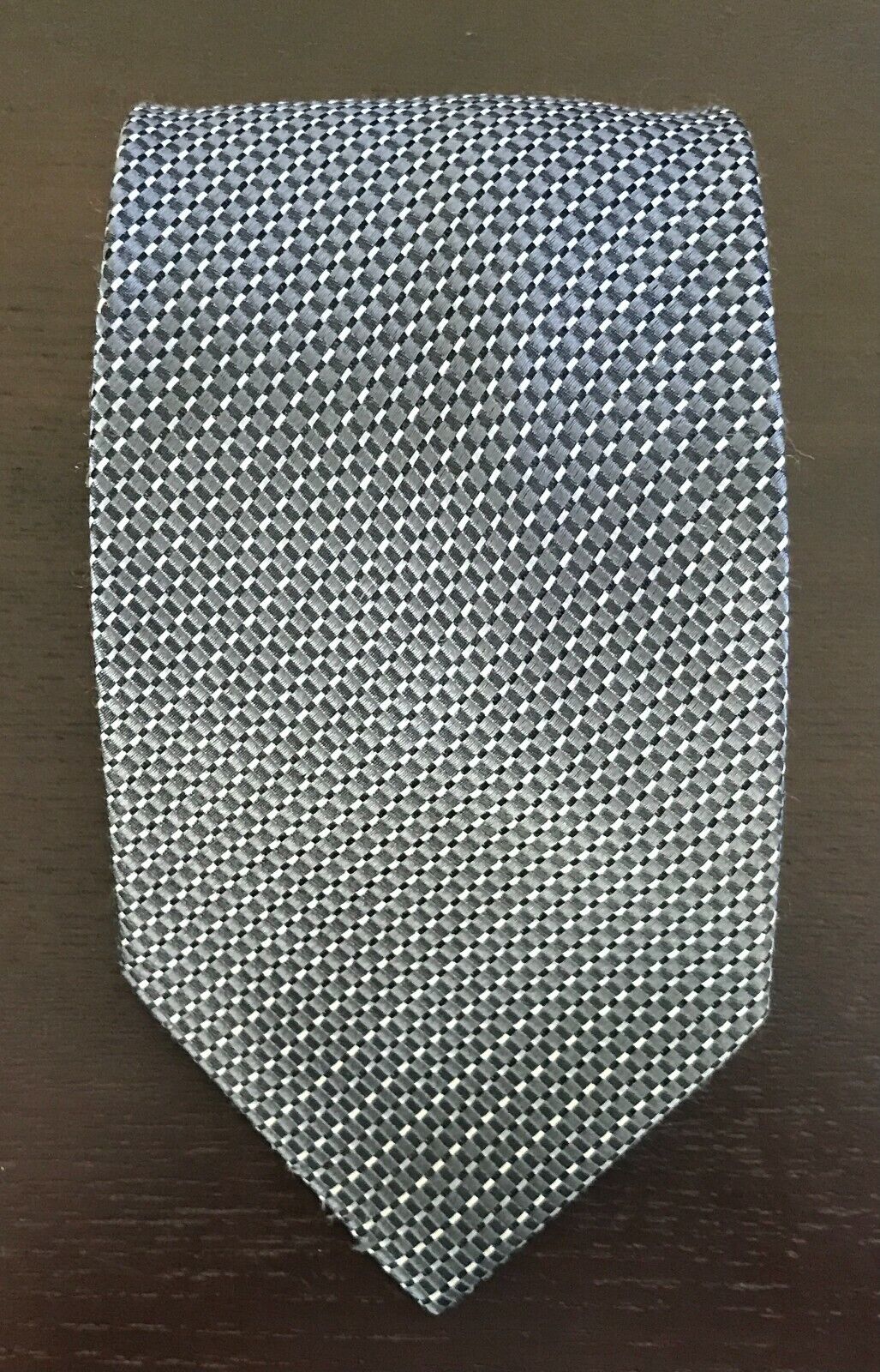 Mens Silk Tie RUDOLPH VALENTINO Black Grey Silver & Off White NeckTie Elegant